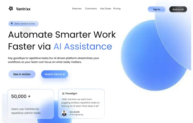 Vantrixx — AI-Powered Workflow Automation Landing Page